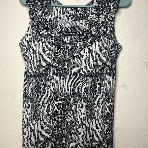 George Black & White Animal-Print Ruffle Neck Tank